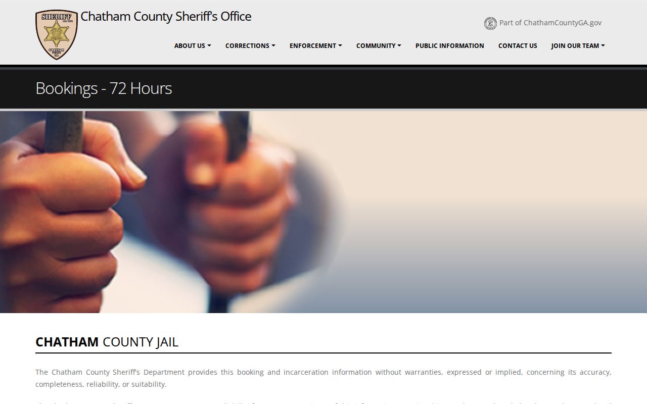 Chatham County official 72-hour booking feed interface