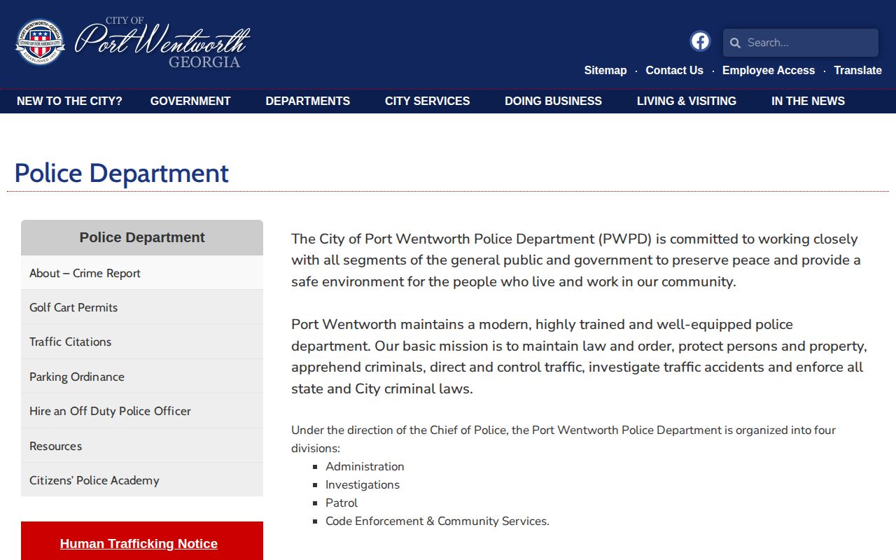 Port Wentworth Police official incident map