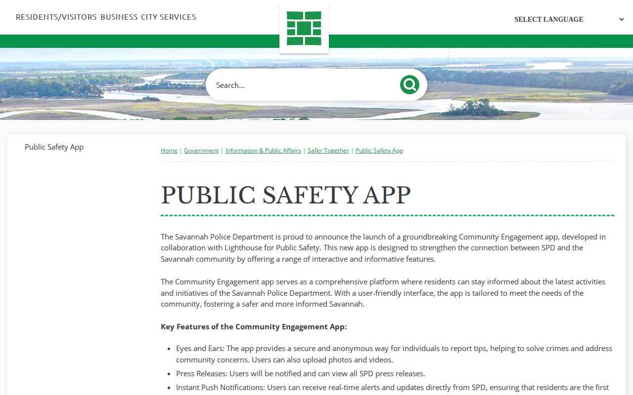 Savannah public-safety alerts and records app page